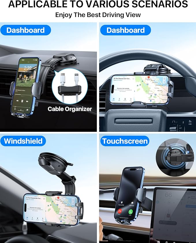 YRU Cell Phone Holder for Car Dashboard Windshield Phone Stand for iPhone16 15 - Image 7
