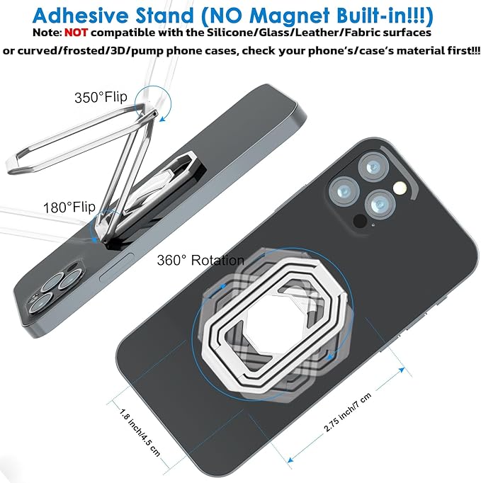 Phone Ring Holder Finger Kickstand, Upgraded 360° Rotation Metal Phone Grip - Image 3