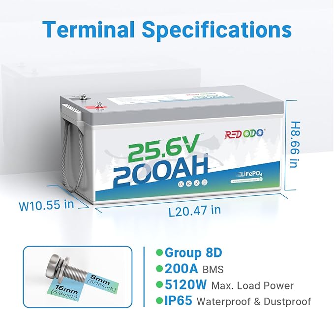 Redodo 24V 200Ah LiFePO4 Lithium Battery, Built in 200A BMS, Max. 5120Wh Energy - Image 5