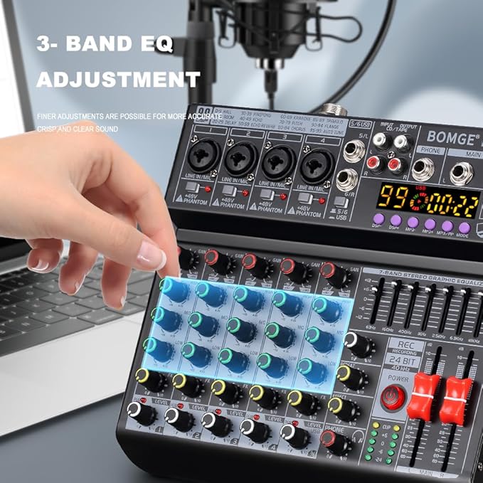 BOMGE 06A Professional 6 Channel DJ Audio Mixer, DJ Controller Sound Mixer - Image 5