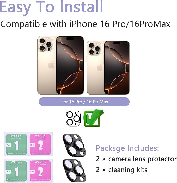 2 Pack Camera Lens Protector for iPhone 16 Pro/iPhone 16 Pro Max, AR Tempered - Image 2