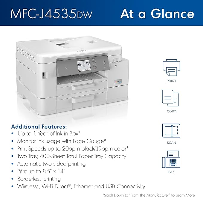 Brother MFC-J4535DW INKvestment -Tank All-in-One Color Inkjet Printer - Image 2