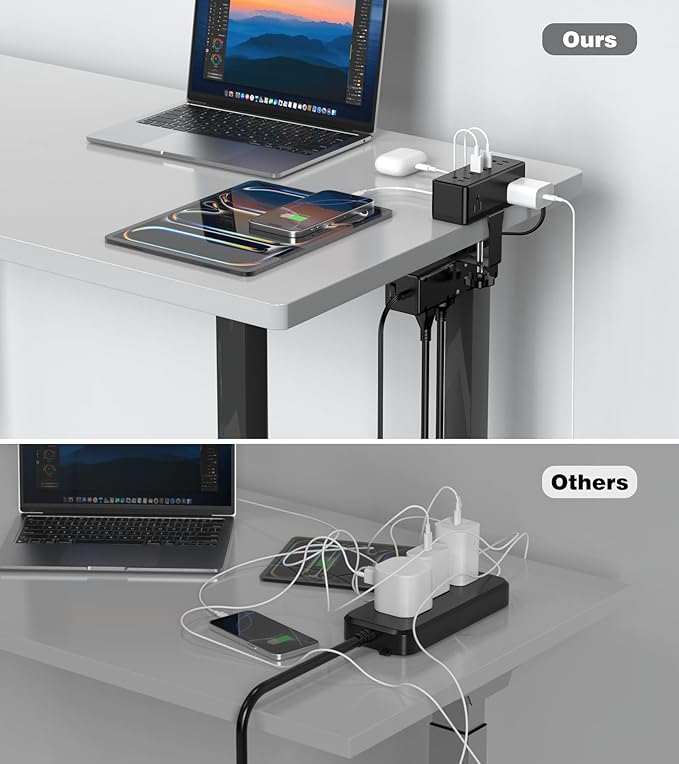 Dual Layer Desk Clamp Power Strip, Desktop Edge Mount Surge Protector - Image 4