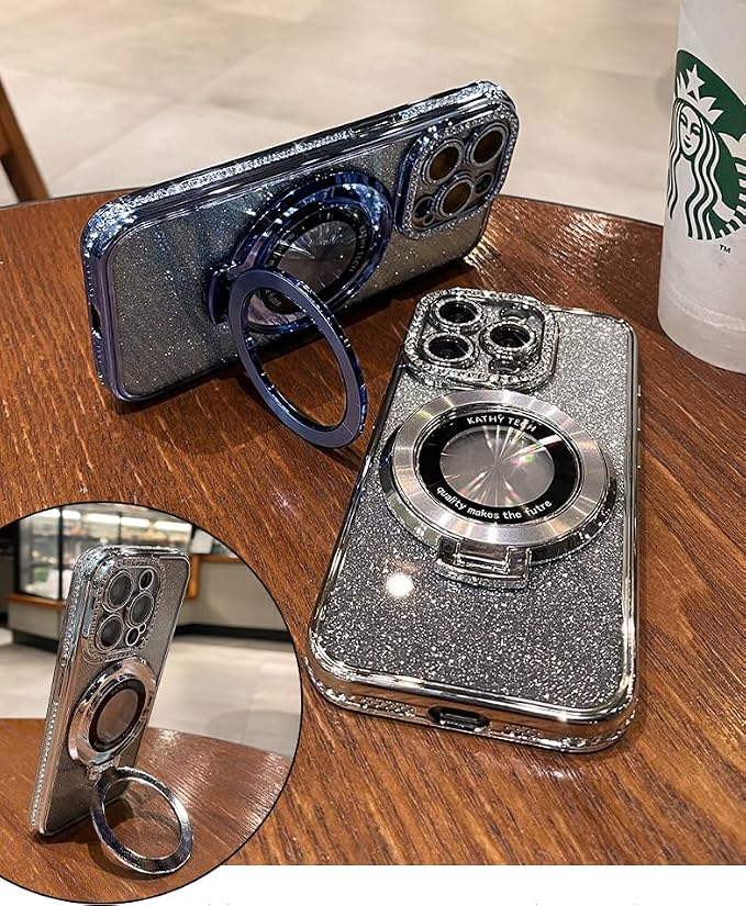 Magnetic Kickstand Case for IPhone 15 14 13 12 Pro Max Sparkling Diamond Cover - Image 4