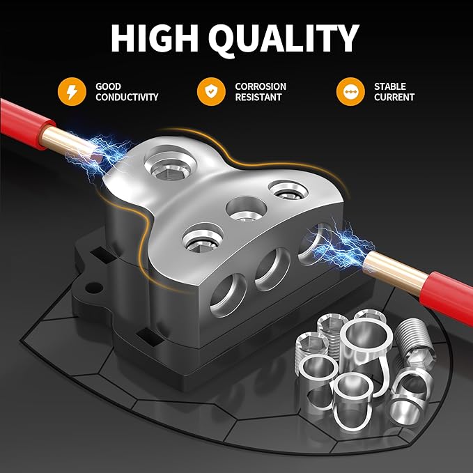 3 Way Power Distribution Block Car Audio Splitter 1 x 0 Gauge in / 3 x 4 Gauge - Image 4