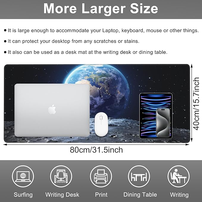 Mouse Pad, Large View of Earth from The Moon Surface Desk Mat, Extended - Image 2