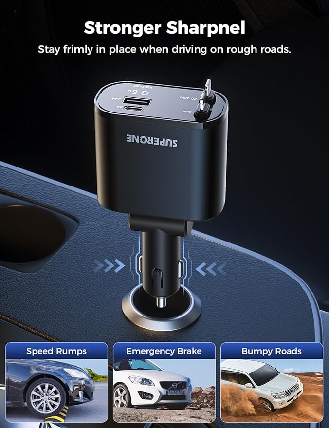 Retractable Car Charger 4 in 1 Fast Car Phone Charger Adapter - Image 8