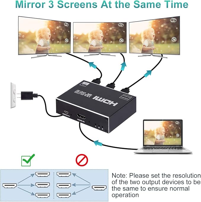 1x3 HDMI Splitter, 1 in 3 Out HDMI Splitter Audio Video Distributor Box Support - Image 3