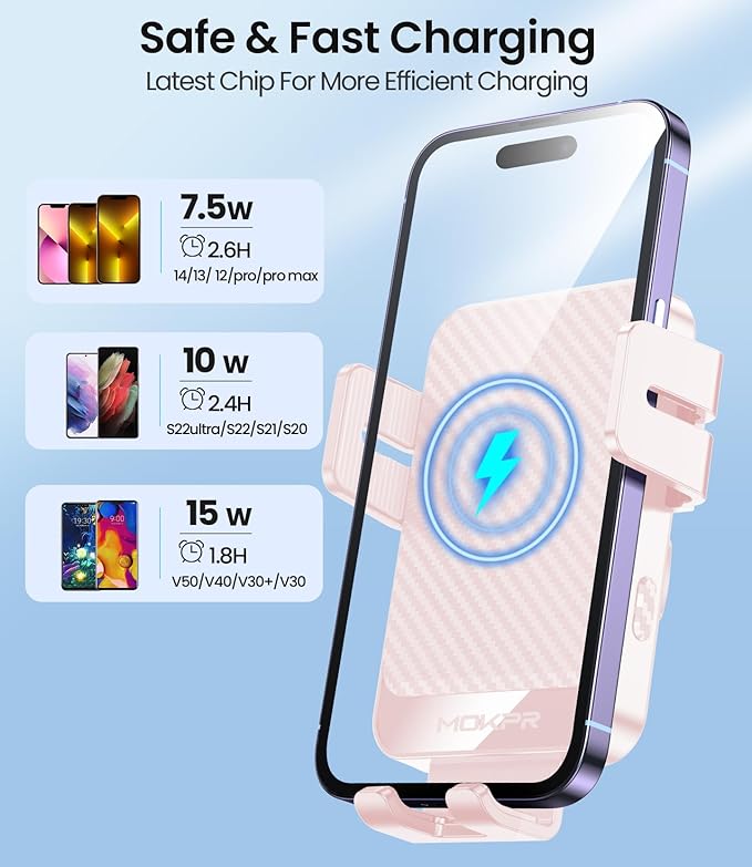 MOKPR Wireless Car Charger, 15W Fast Charging Auto-Clamping Car Mount - Image 5