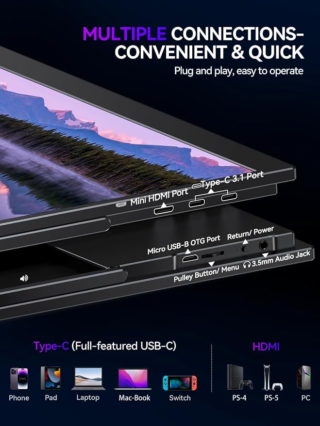 UPERFECT QLED Portable Monitor 2K 144HZ 18'' 100% DCI-P3 500Nits w/VESA & Stand - Image 7