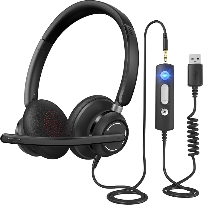 USB Headset with Microphone for PC, Wired Headphones with Noise Cancelling Mic by BeYourVoicetoOthers
