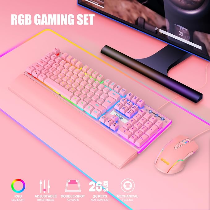 RedThunder K10 Wired Gaming Keyboard and Mouse and Wrist Rest Combo, RGB Backlit - Image 8