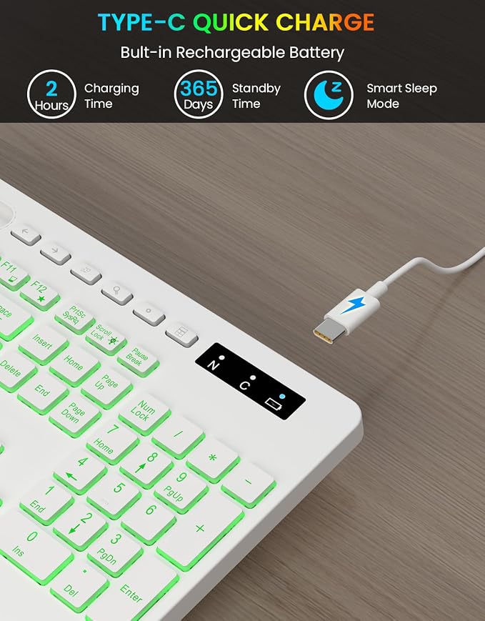 Wireless Keyboard with 7 Colored Backlit, Wrist Rest, Phone Holder, - Image 4
