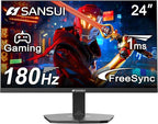 SANSUI 24 Inch Gaming Monitor 180Hz, DP 1.4 & HDMI 2.0 Ports High Refresh Rate by SANSUI