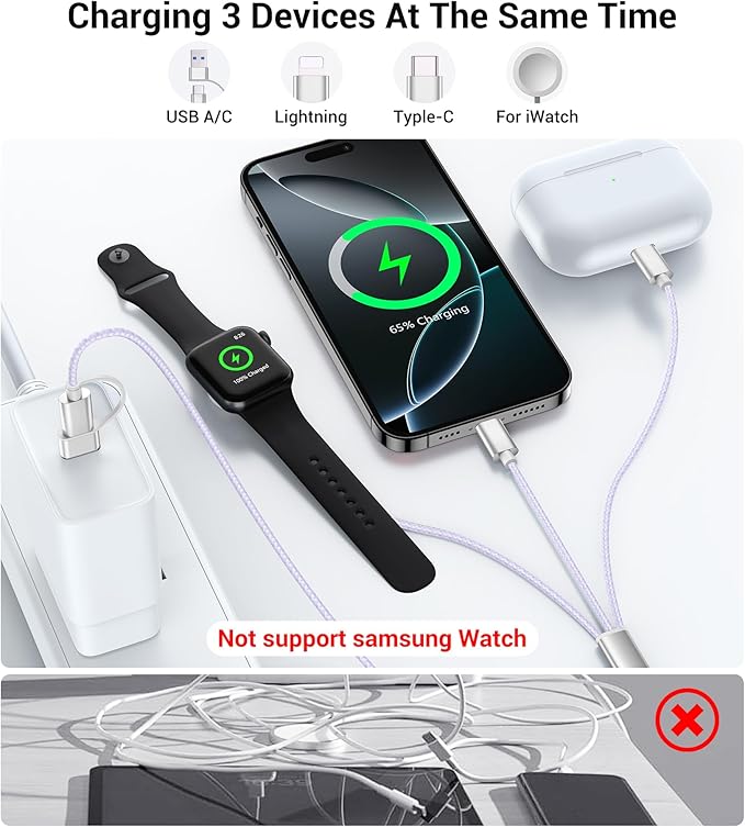 Temdan for Travel Vacation Essentials, 3 in 2 USB C Cable for Apple Watch - Image 3