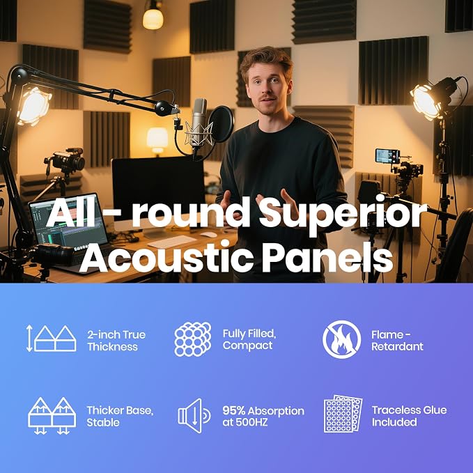 Focusound Black Grey Acoustic Panels 50 Pack 2"x12"x12" - Image 6