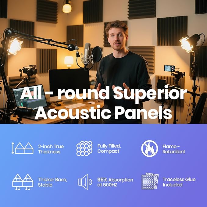 Focusound Grey Acoustic Panels 24 Pack 2"x12"x12" - Image 6