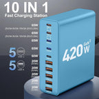 420W USB C Charger Block, 10-Port Charging Station GaN Fast Charging Type C & - Image 2