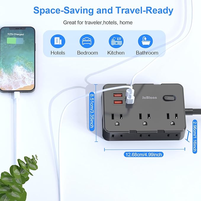Flat Plug Power Strip Surge Protector, 5ft Ultra Thin Extension Cord - Image 5