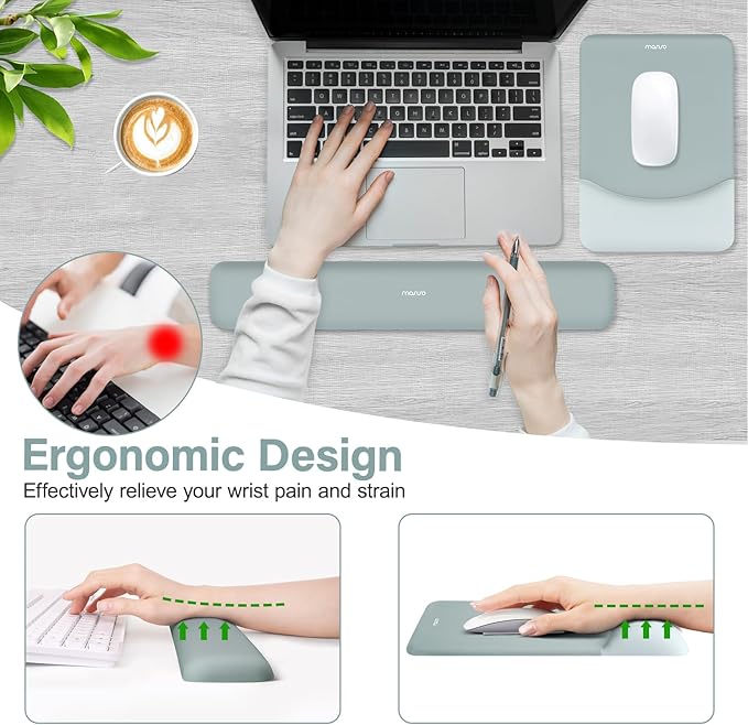 MOSISO Wrist Rest Support for Mouse Pad&Keyboard Set, Rectangular Ergonomic - Image 3