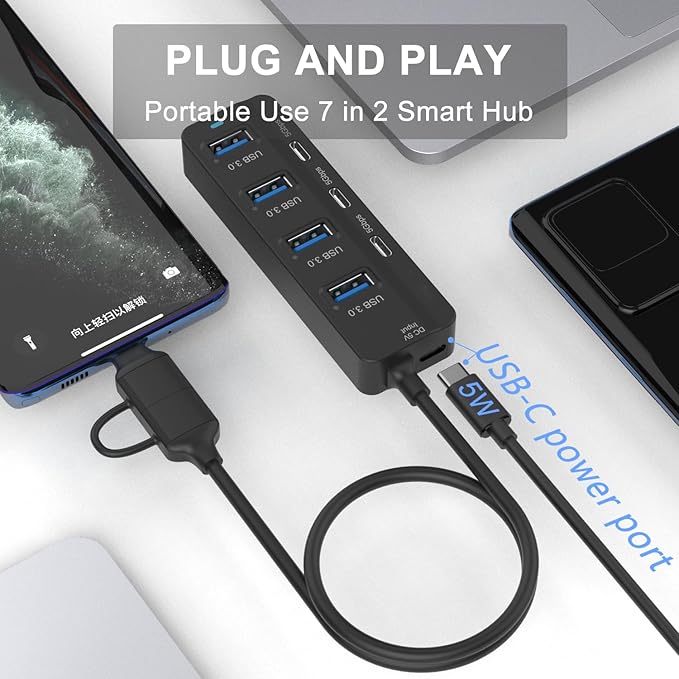 USB C Hub, 5Gbps 7 Ports USB 3.0, USB Hub - Image 5