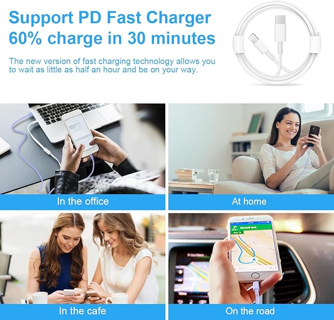 10FT iPhone Fast Charger 3+3Pack 20W USB C Wall Charger - Image 6