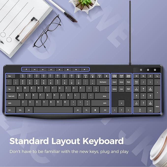 Wired Keyboard, Quiet Keyboard, Silent Keyboardwith Low Profile Chiclet Keys - Image 4