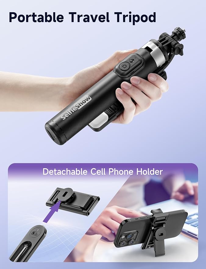 53'' Selfie Stick Tripod with Light, Extendable Selfie Stick with Remote - Image 7