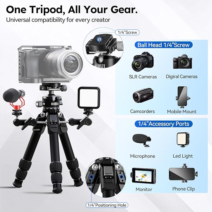 SIRUI Lightweight Mini Tripod, 1.9lbs Aluminum Desktop Table Tripod - Image 6