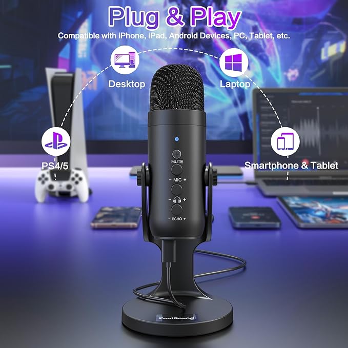 ZealSound Podcast Microphone for PC, Noise Cancellation USB Mic - Image 4