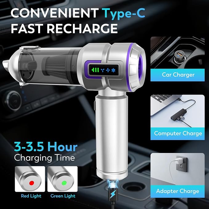 Car Vacuum Cleaner, 22000PA High Power Portable Handheld Car Vacuum & Air Duster - Image 3