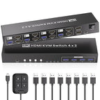 8K@60HZ 4K@120Hz HDMI KVM Switch 2 Monitors 4 Computers by Bcrokory