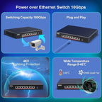 YuanLey 8 Port 10G PoE Switch Unmanaged, 8 x 10G Base-T PoE Ports, - Image 7