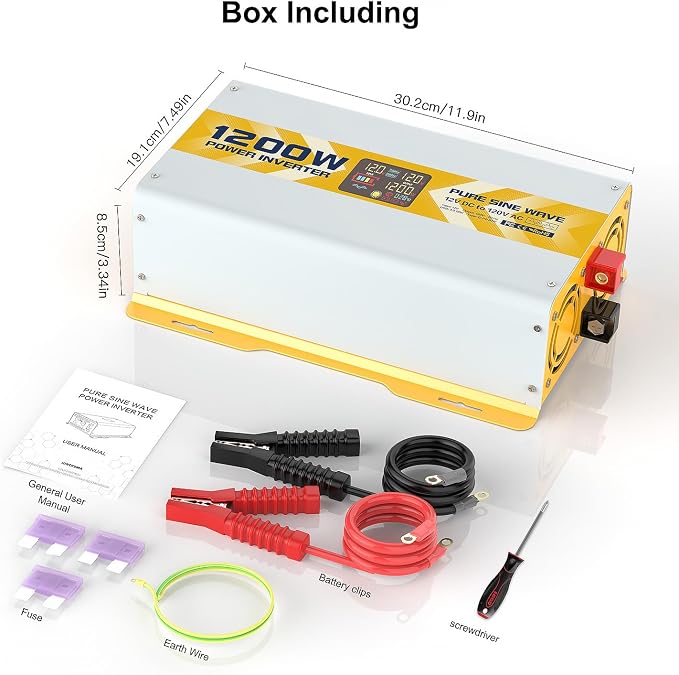 XWJNE 1200W Pure Sine Wave Power Inverter 12V DC to 120V GFCI AC Converter - Image 9
