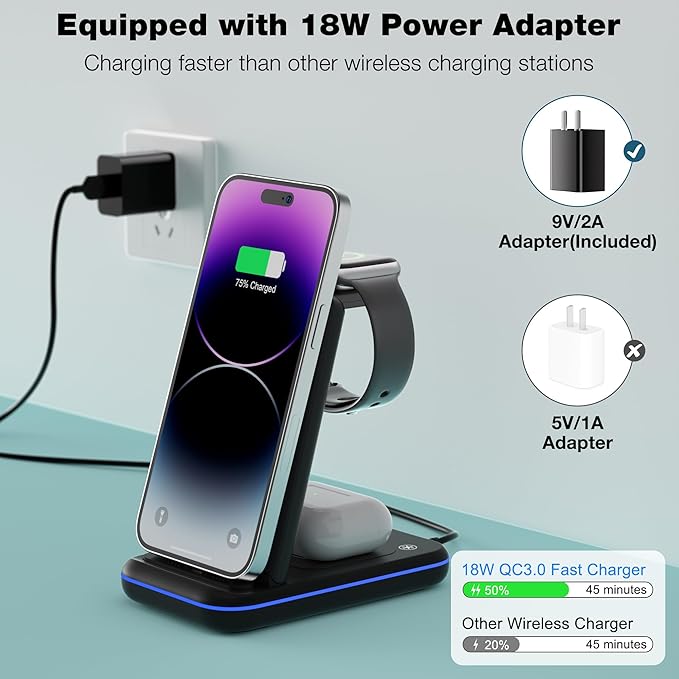 Wireless Charger for iPhone, Foldable 3 in 1 Fast Charging Station/Stand/Multi - Image 6
