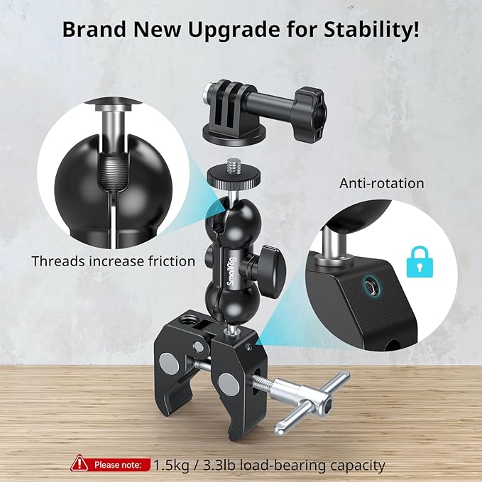 SMALLRIG Super Camera Clamp Mount 2-Pack, Double Ball Head Magic Arm Adapter - Image 3