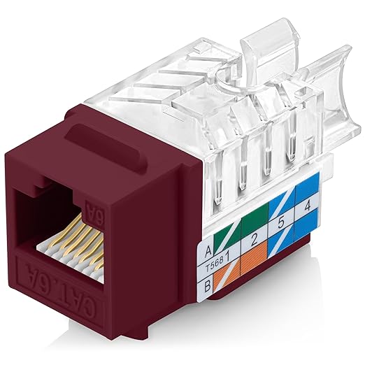 Everest 45° Angled RJ45 Cat6A Keystone Jacks 10-Pack in Red by EverestMediaSolutions