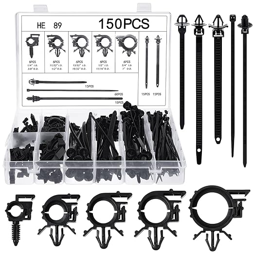 150 pcs Car Wire Loom Routing Clips Push Mount Cable Tie Assortment 10 Sizes by Funnymoom
