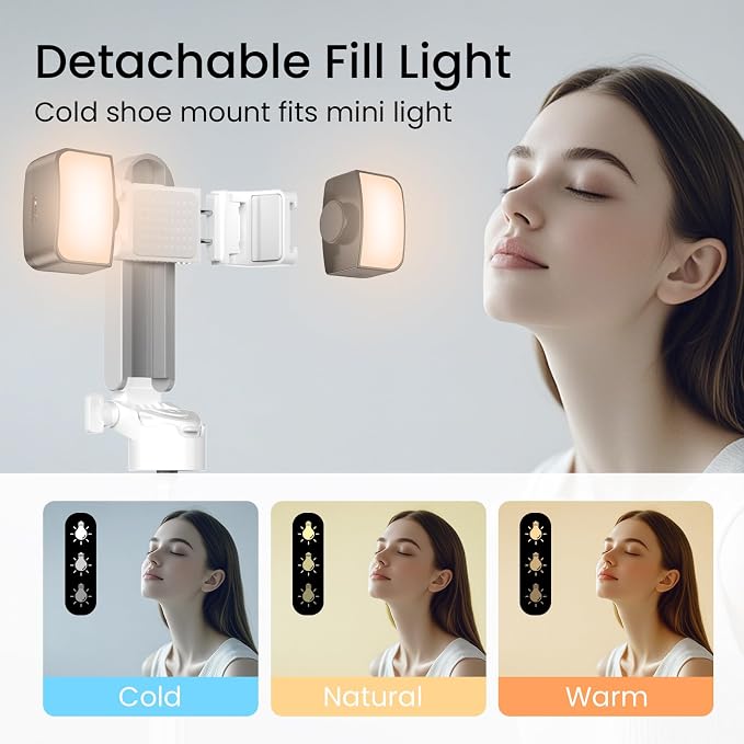 Mini Selfie Stick with 2 Fill Lights, Portable Phone Tripod with Remote and - Image 2