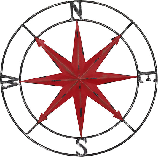 aboxoo Round Metal Compass Decorative Compass Metal Wall Art Hanging Wall Sculpture 22.8 Inch Diameter Farmhouse Decor Indoor or Outdoor Sign