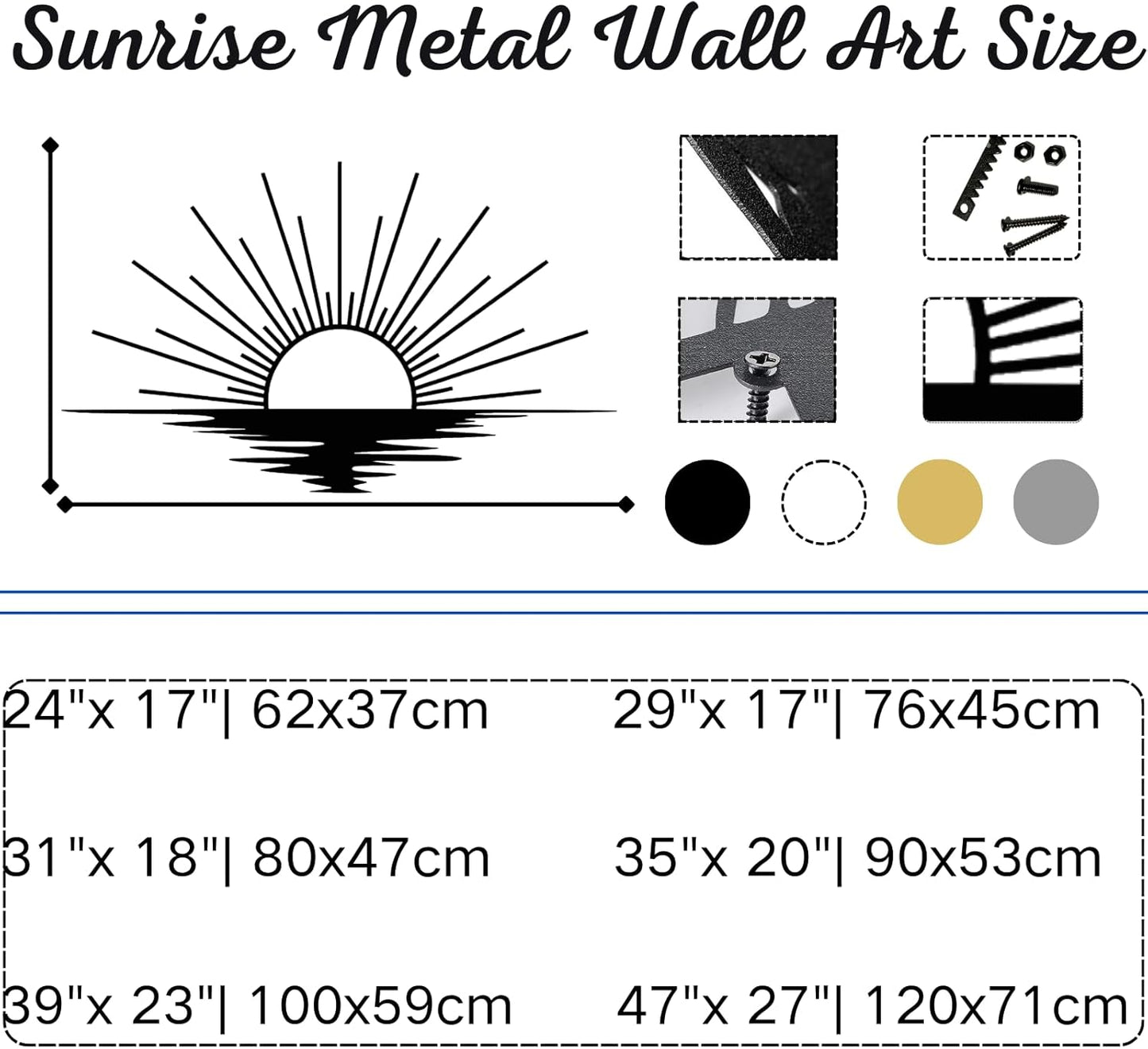 Sunrise Metal Wall Art, Metal Sun Wall Decor, Metal Sun Outdoor Decor, Large Metal Sun Wall Art, Sun Wall Art, Boho Sun Wall Art, Sunshine Metal Sign, Living Room Bedroom Wall Hangings (White, 39"x 23"| 100x59cm )