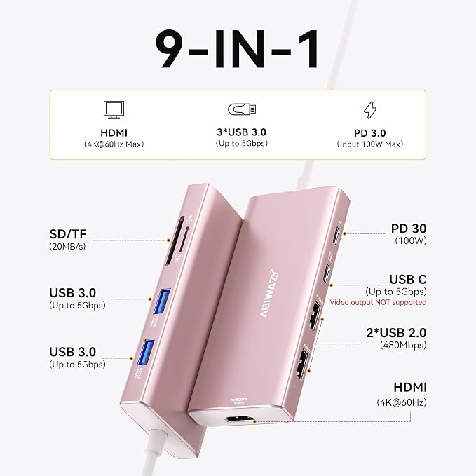 USB C Hub HDMI USB Adapter, 9 in 1 Dock - Image 2
