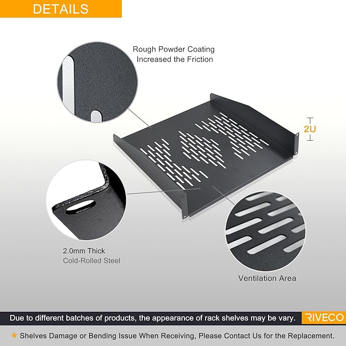 RIVECO 2U Server Rack Shelves for 19" Network Cabinet, Rack Mount Vented - Image 3