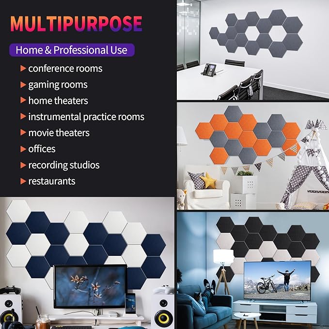 Mollywell Hexagon Acoustic Panels, High Density, Soundproofing, Decorative - Image 6