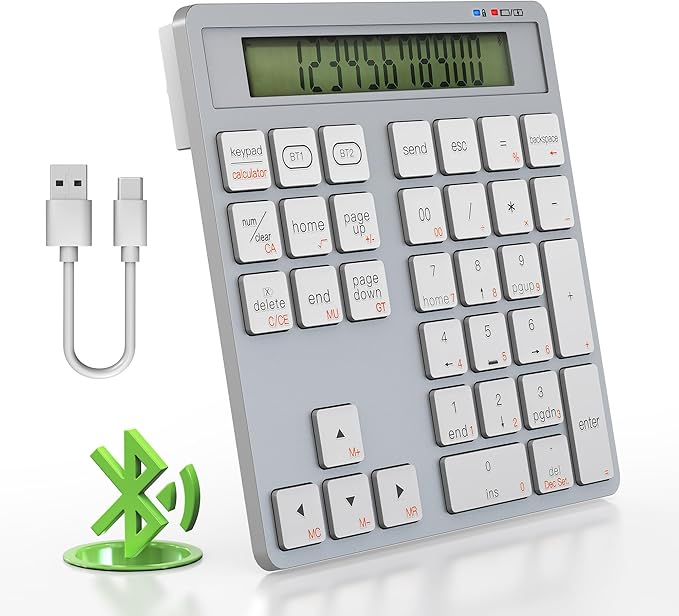 2-in-1 Wireless Number Pad & Calculator, 34-Key Portable Number Pad by Rytaki+Pro