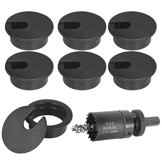 1-3/8" Black Desk Grommet with Bi-Metal Hole Saw, JTemgle Plastic Cable Hole by JTemgle