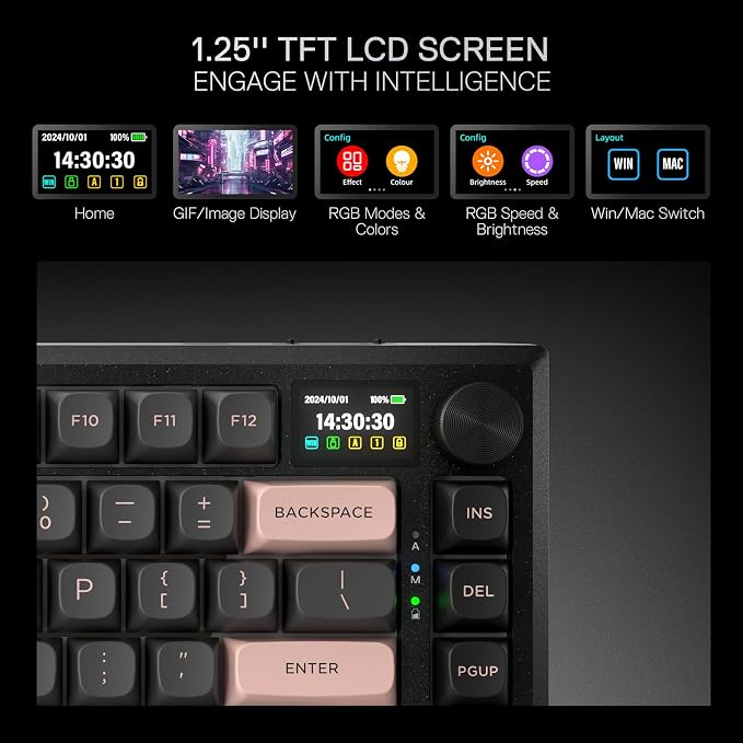 Redragon K720 Wireless CNC Gasket Gaming Keyboard w/Hype Screen & Knob - Image 3