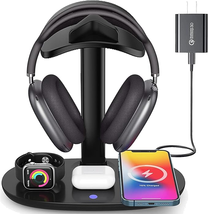 Airpod Max Charger Stand with 15w Wireless Charger, Suguder 4 in 1 Headset by Suguder