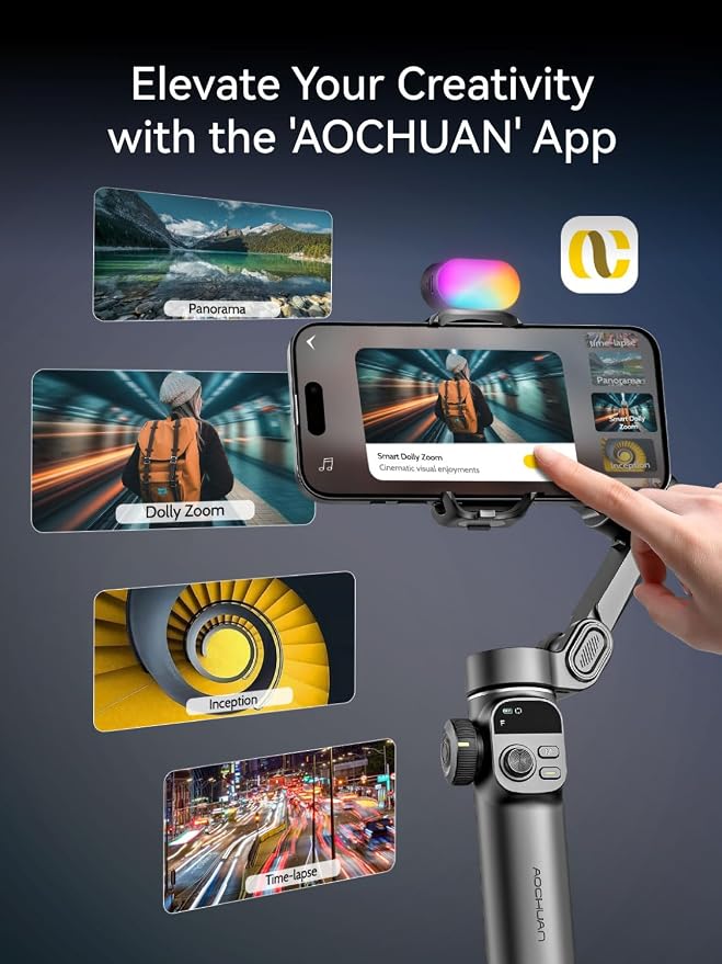 Gimbal Stabilizer for iPhone, Phone Gimbal w/RGB Magnetic Fill Light, Foldable - Image 9