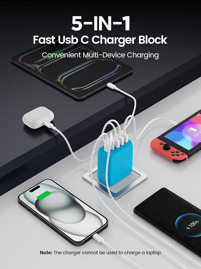USB C Charger Block, Type C Charger Fast Charging, 50W 5-Port USB Wall Charger - Image 3
